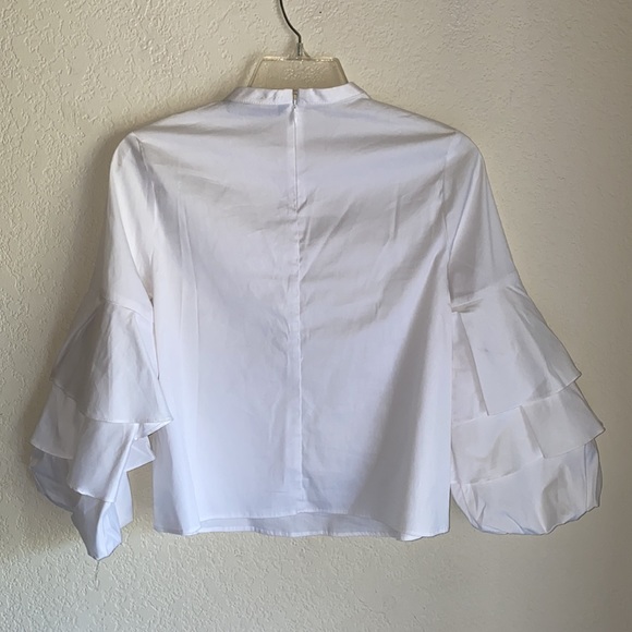 Zara White Top with Ruffles Sleeves size XS - Picture 2 of 6